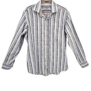 Bugatchi Mens Medium Classic Fit Striped Paisley Button Up Shirt